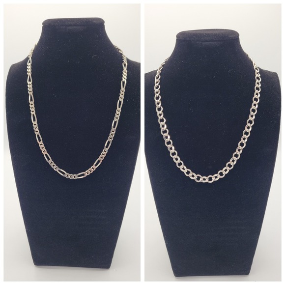 The Unbranded Brand Jewelry - Lot Of 2 Stamped Sterling Silver Chains Link And Figaro Both 18"
